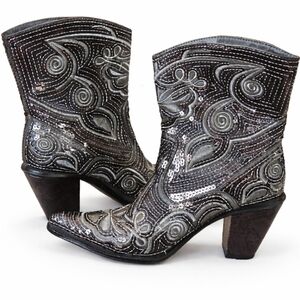 Helen's Heart Black Silver Sequin Swirl Western Ladies Boots Sz 6
